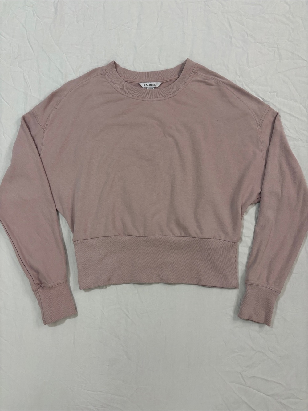 Athleta Cropped Crewneck Sweatshirt in Light Pink Mauve color